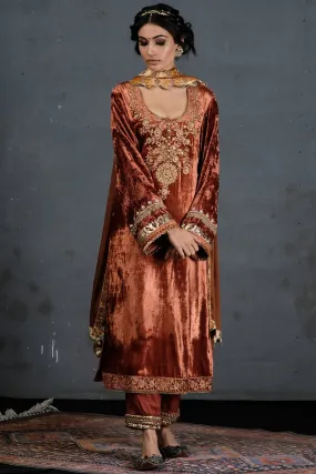Relaxed Fit Velvet Suit In Rust