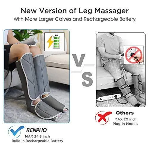 RENPHO Leg Massager for Relaxation, Compression Massage for Foot and Calf , with 3 Intensity 2 Modes, Useful for Circulation and Leg Muscle Fatigue Relief, Mothers Day Gifts