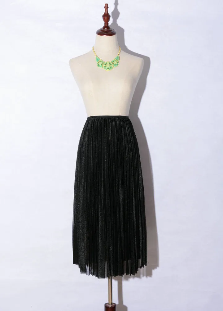 Retro Pleated Elastic Waist Long Veil Skirt