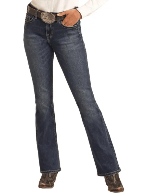 Rock & Roll Cowgirl Women's Dark Wash Riding Bootcut Jeans BW4RD04045