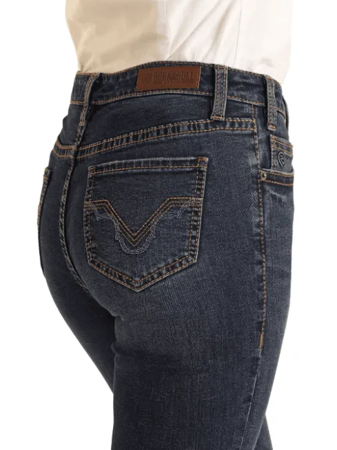Rock & Roll Cowgirl Women's Dark Wash Riding Bootcut Jeans BW4RD04045