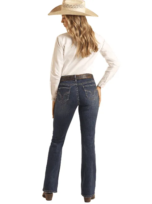 Rock & Roll Cowgirl Women's Dark Wash Riding Bootcut Jeans BW4RD04045
