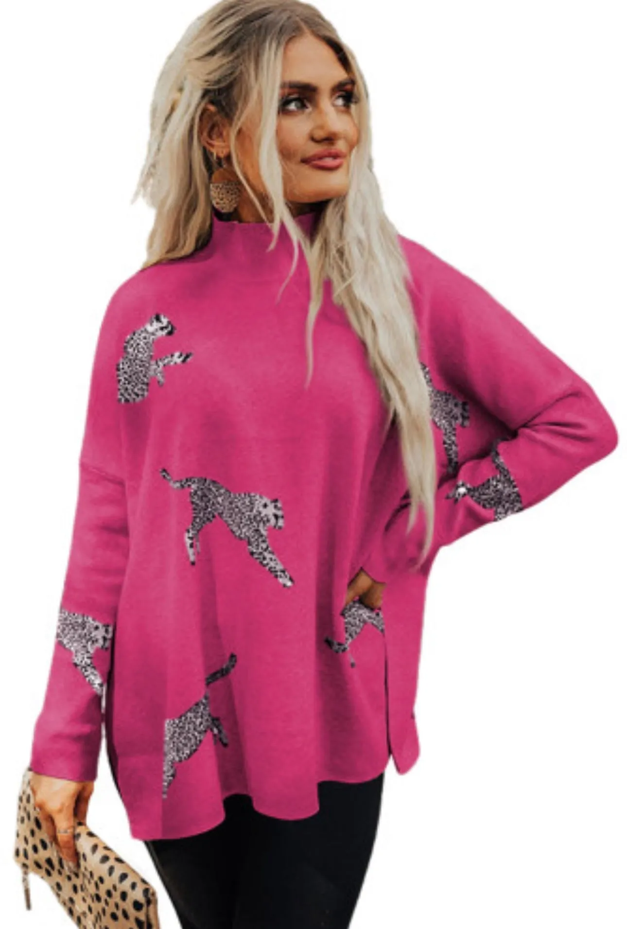 Sale $10! Rose Red Lively Cheetah Sweater