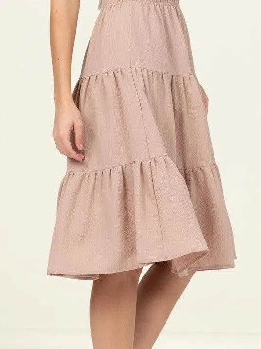 Smile Big, Laugh Often Flowy Tiered A-Line Midi Skirt