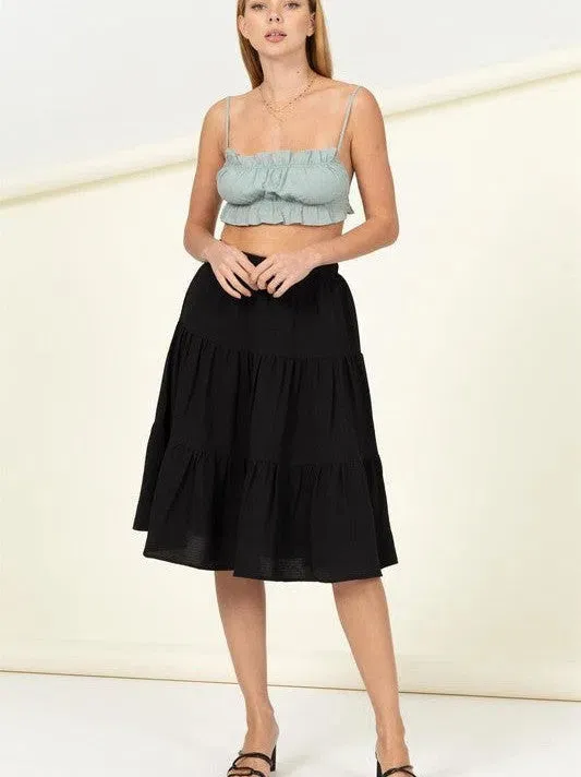 Smile Big, Laugh Often Flowy Tiered A-Line Midi Skirt