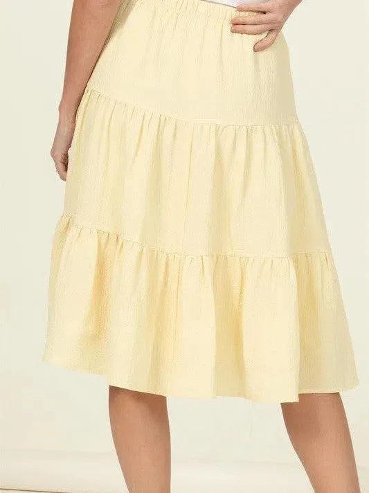 Smile Big, Laugh Often Flowy Tiered A-Line Midi Skirt