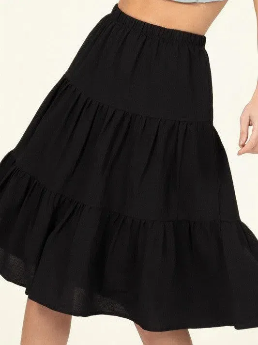 Smile Big, Laugh Often Flowy Tiered A-Line Midi Skirt