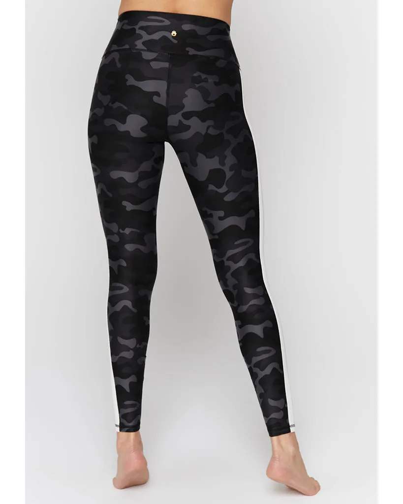 Spiritual Gangster Essential 7/8 High Waist Legging with Stripe - Womens - Black Camo Print