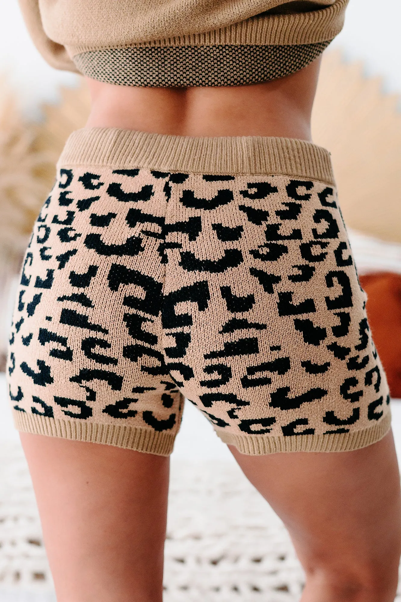 Spot Me Leopard Print High Rise Sweater Shorts (Taupe/Black)