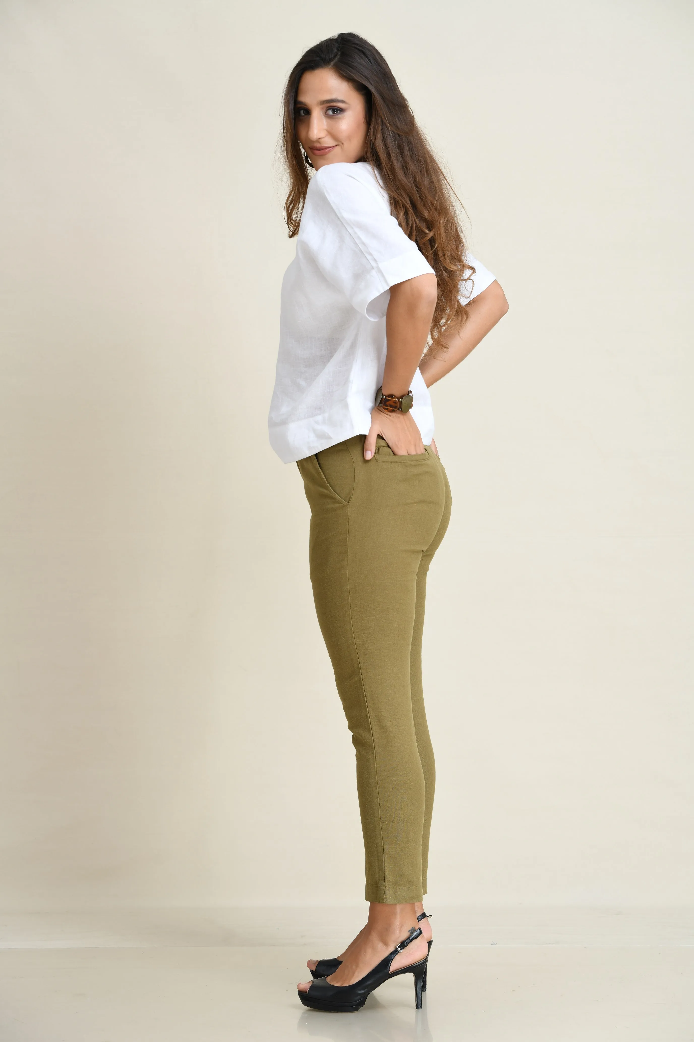 STRETCH LINEN SLIM-FIT PANTS