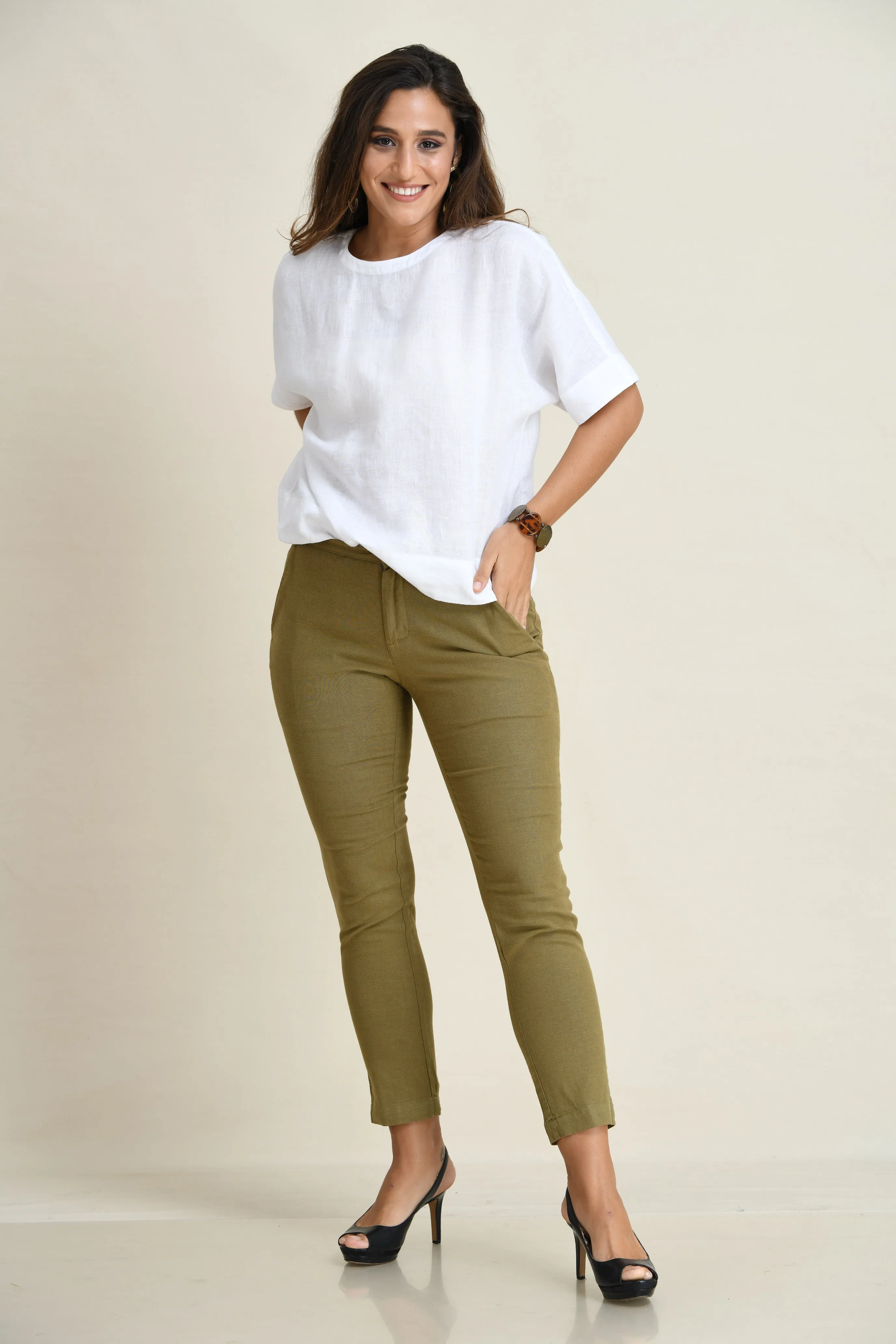 STRETCH LINEN SLIM-FIT PANTS