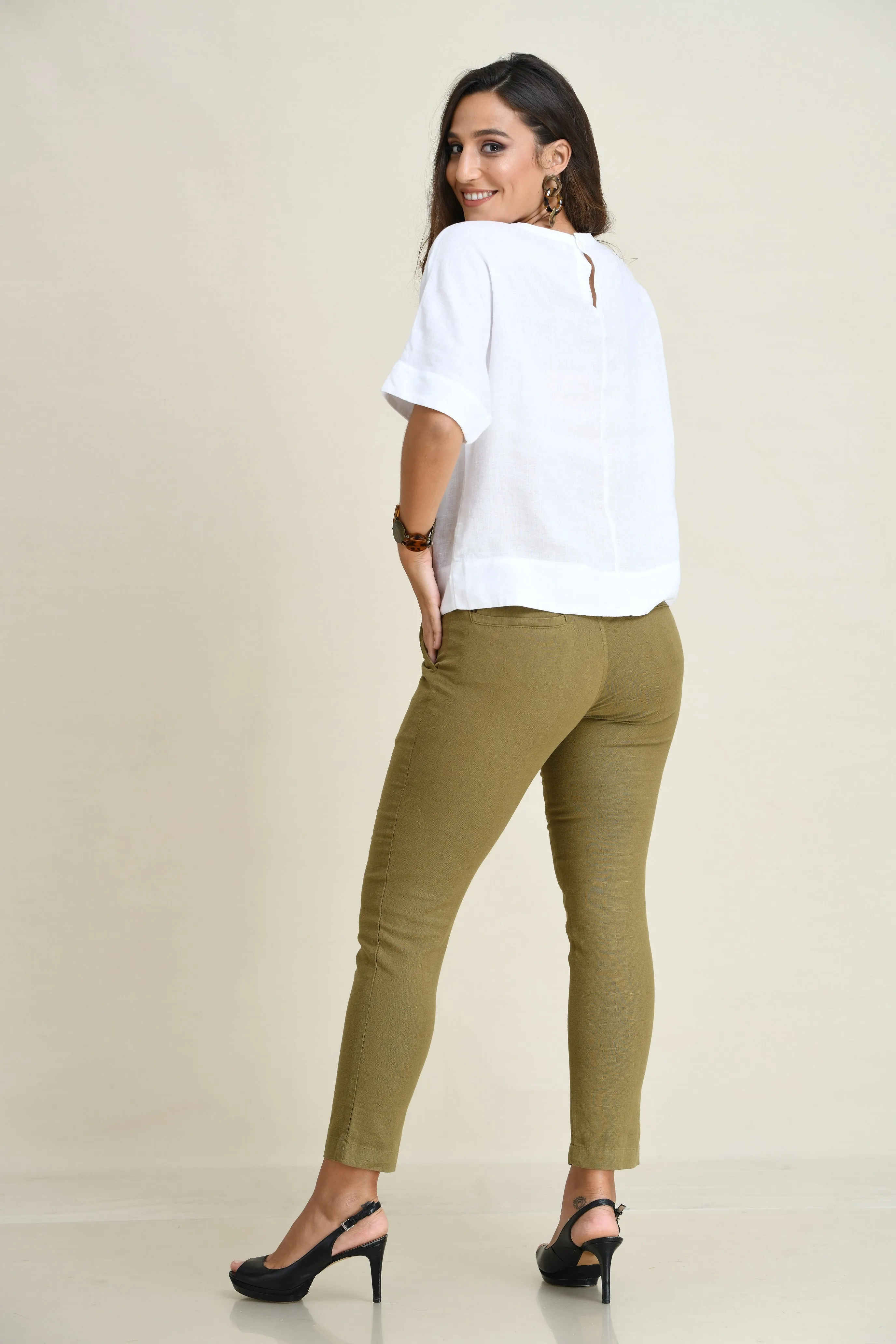 STRETCH LINEN SLIM-FIT PANTS