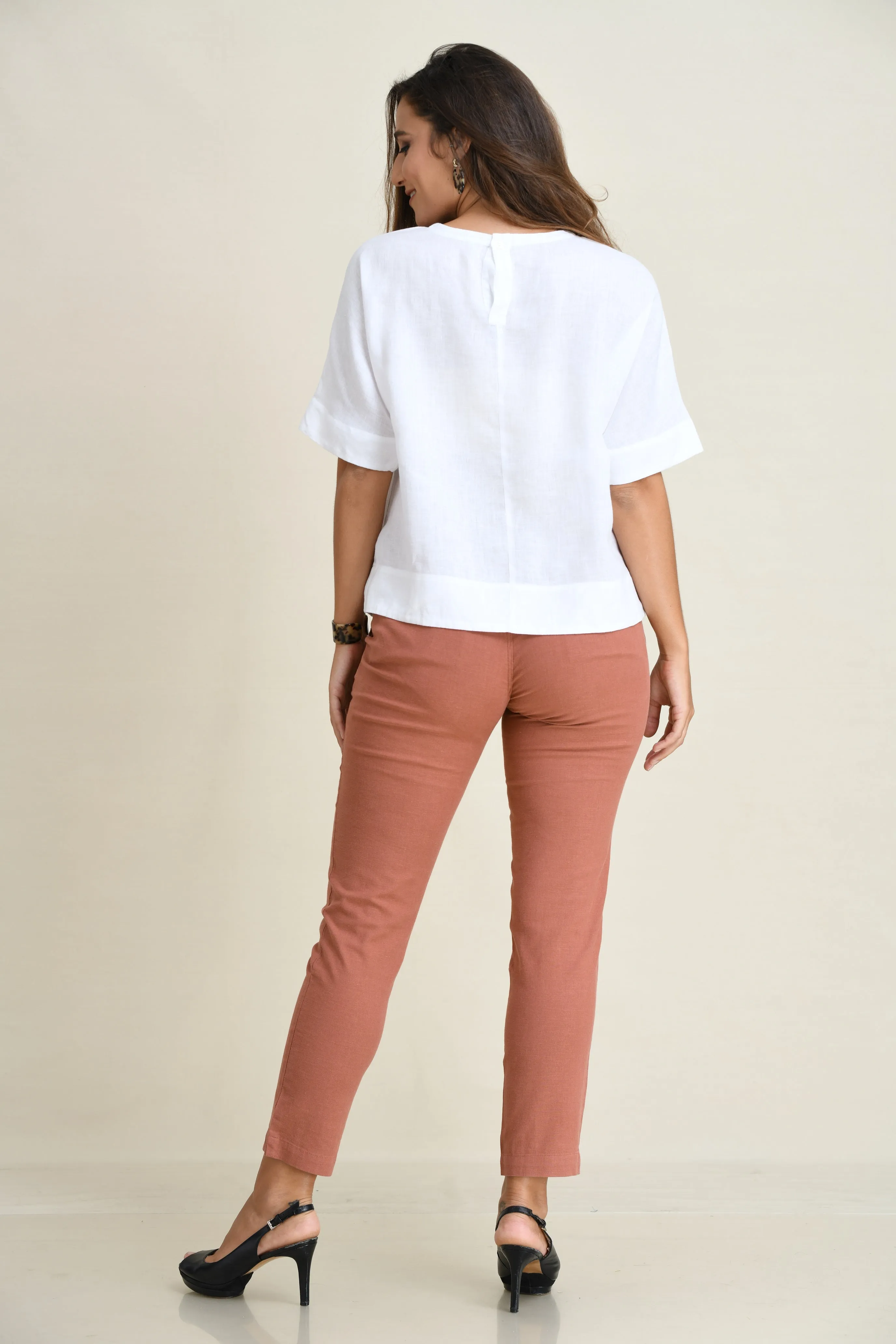 STRETCH LINEN SLIM-FIT PANTS