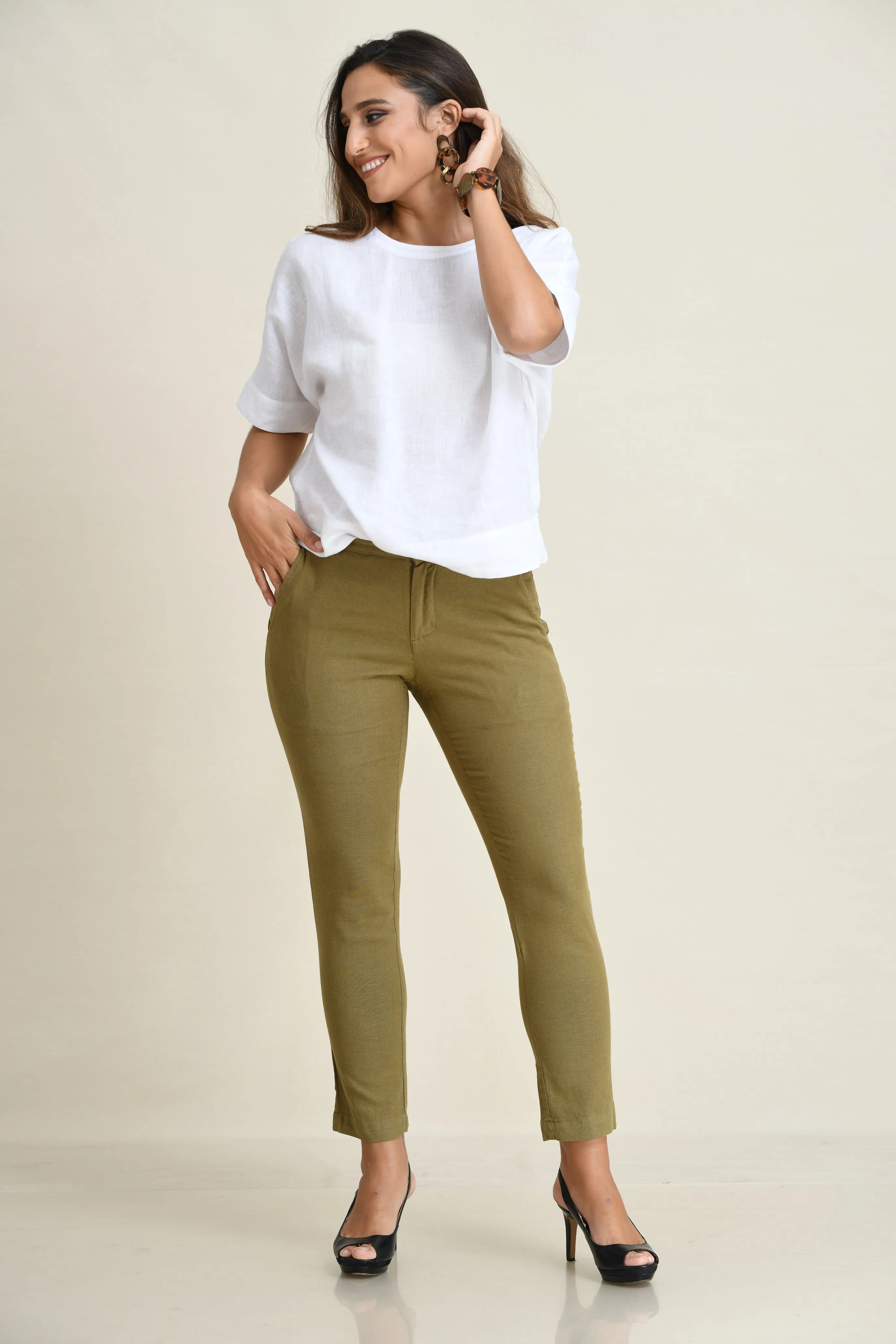 STRETCH LINEN SLIM-FIT PANTS
