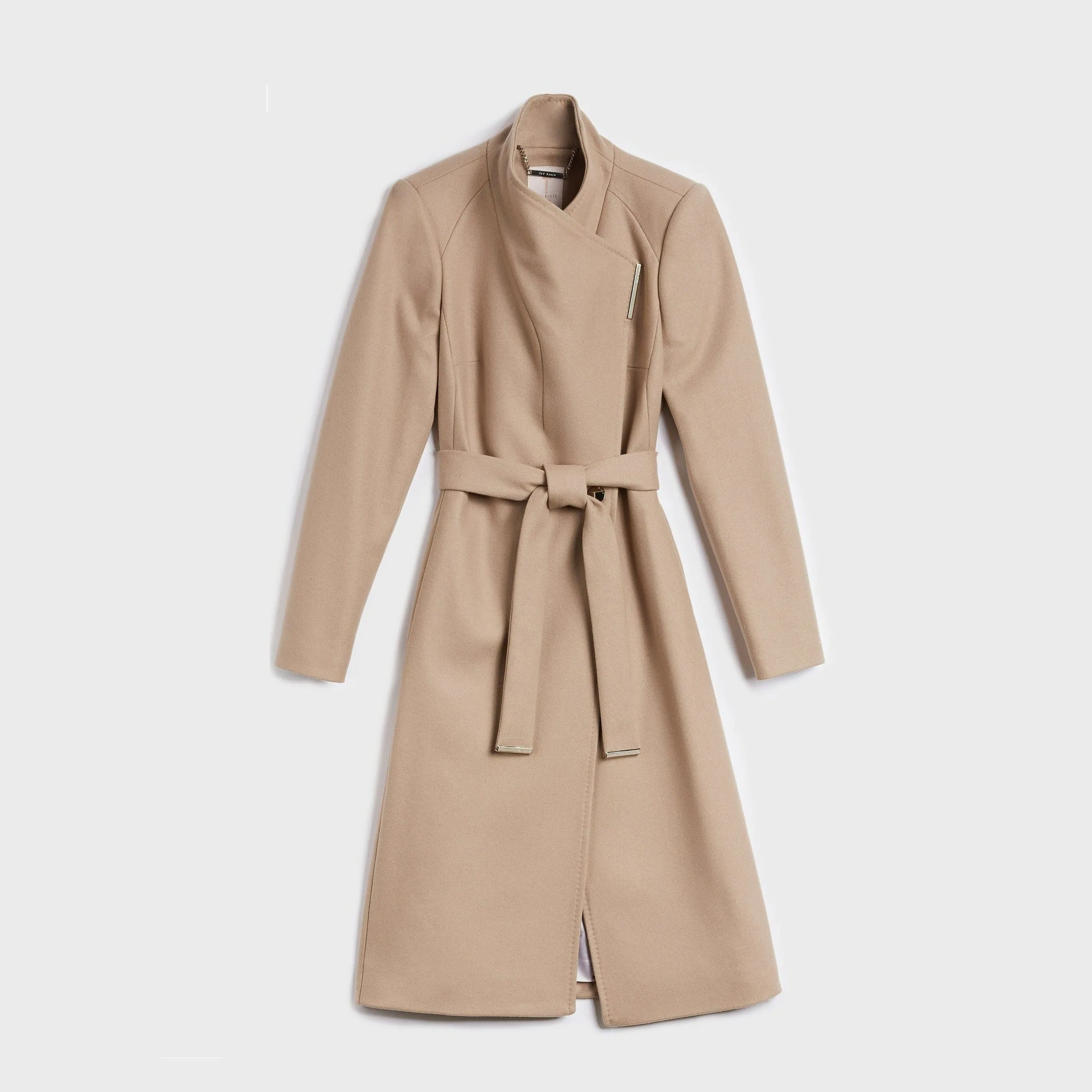 Ted Baker Rose Midi Wool Wrap Coat In Camel