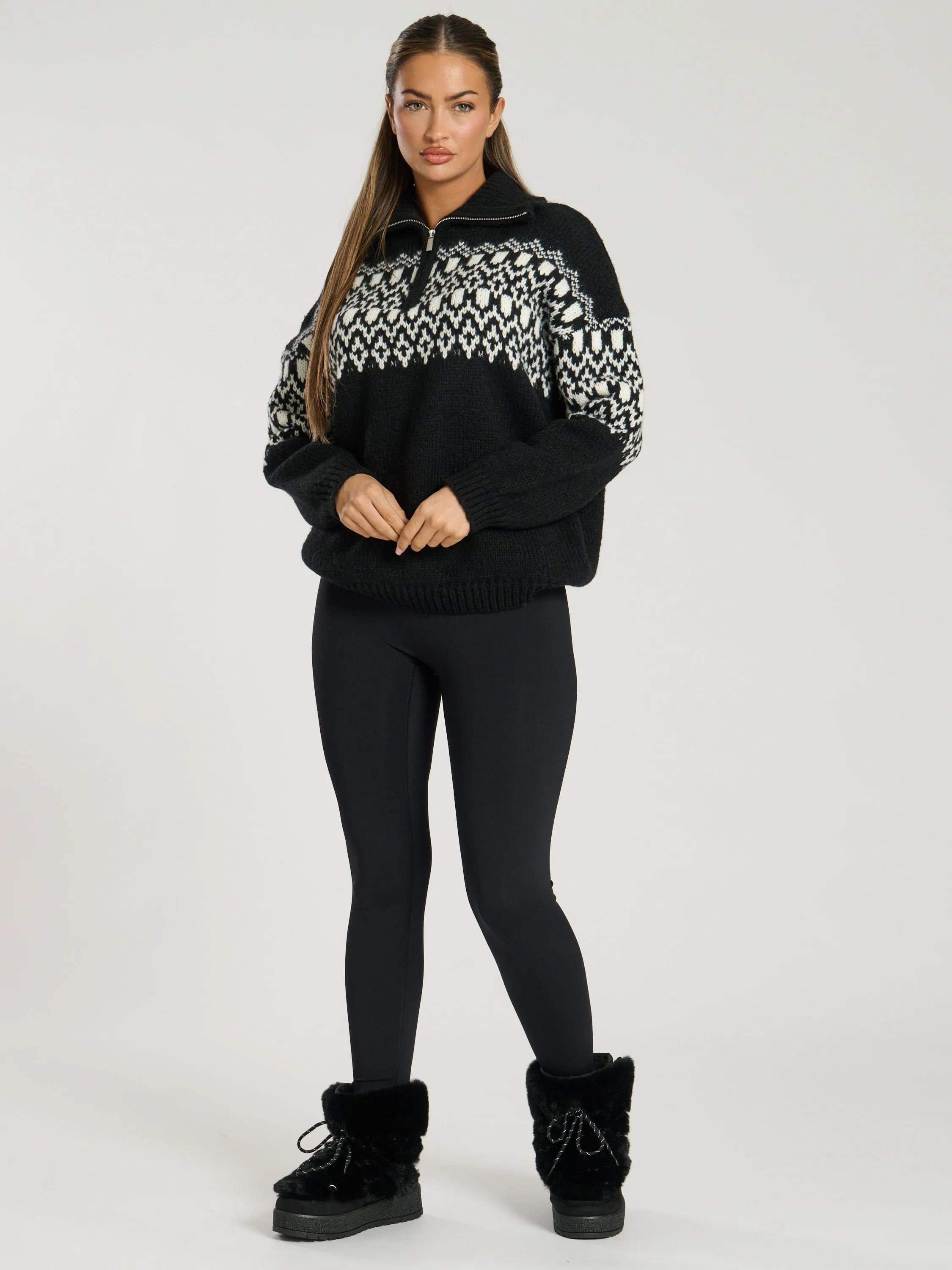 The 'S’mores' Fairisle Half Zip Jumper in Black