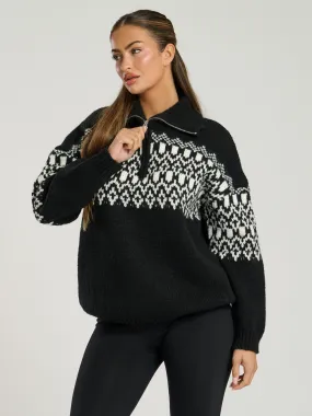 The 'S’mores' Fairisle Half Zip Jumper in Black
