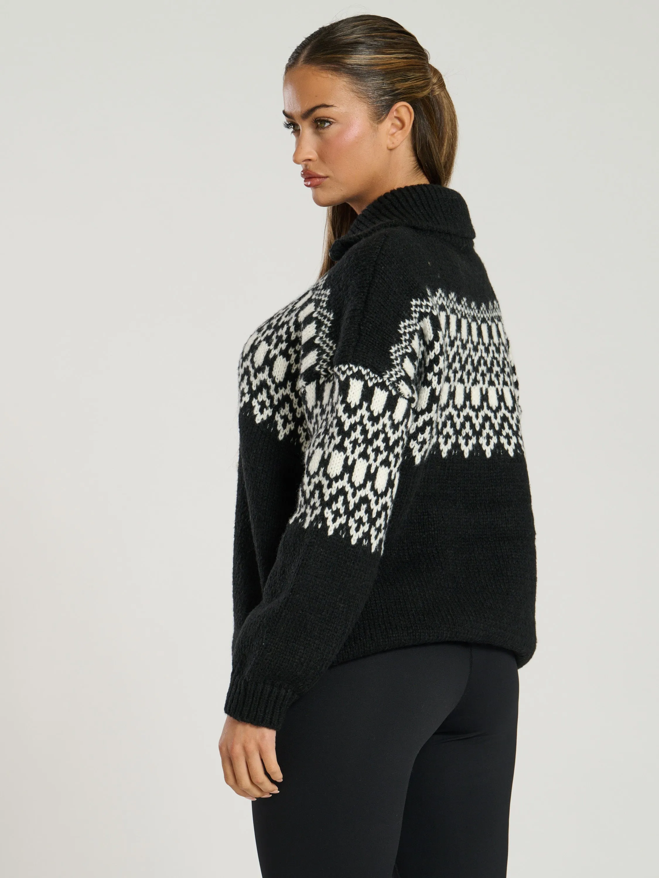 The 'S’mores' Fairisle Half Zip Jumper in Black