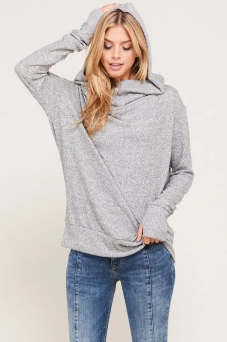 Thumb Hole Loose Jersey Cowl Hoodie Top - Assorted colors