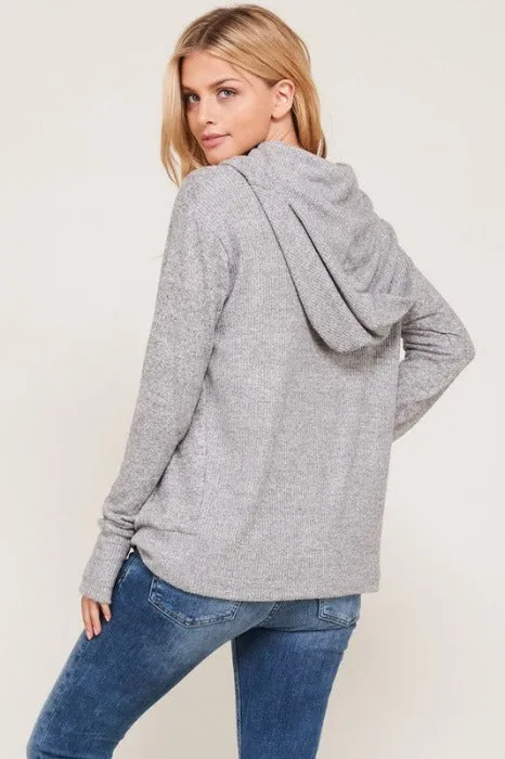 Thumb Hole Loose Jersey Cowl Hoodie Top - Assorted colors
