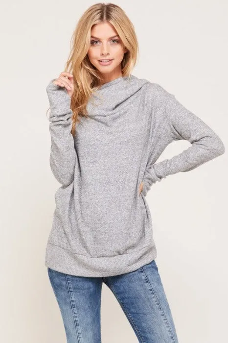 Thumb Hole Loose Jersey Cowl Hoodie Top - Assorted colors