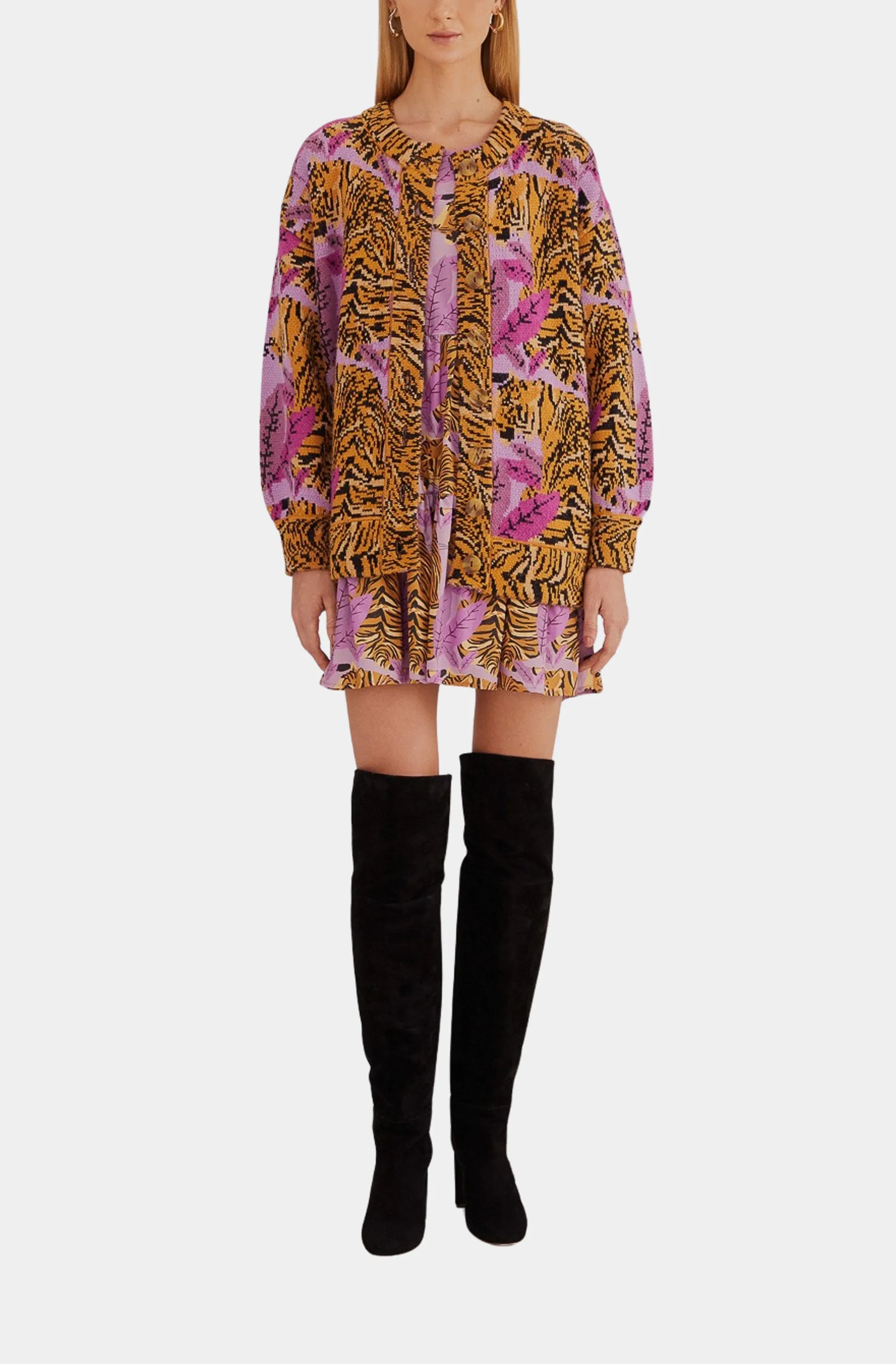 Tiger Leaves Knit Cardigan