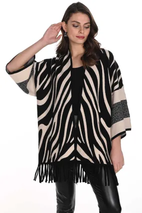 TIGER PRINT CARDI WITH FRINGE