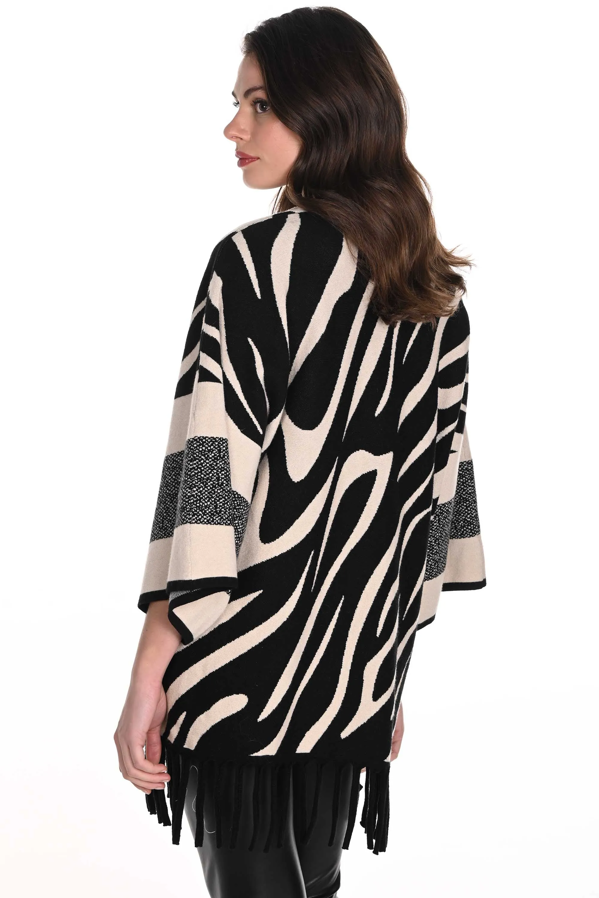 TIGER PRINT CARDI WITH FRINGE