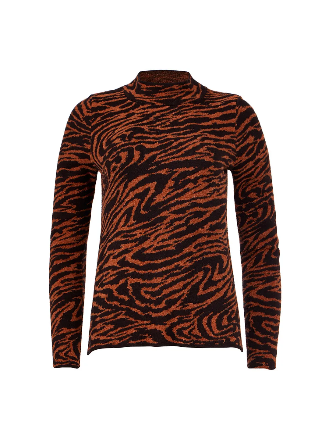 Tiger Print Jacquard Mock Neck Sweater in Chocolate Noir