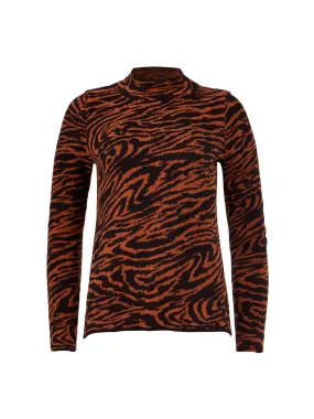 Tiger Print Jacquard Mock Neck Sweater in Chocolate Noir