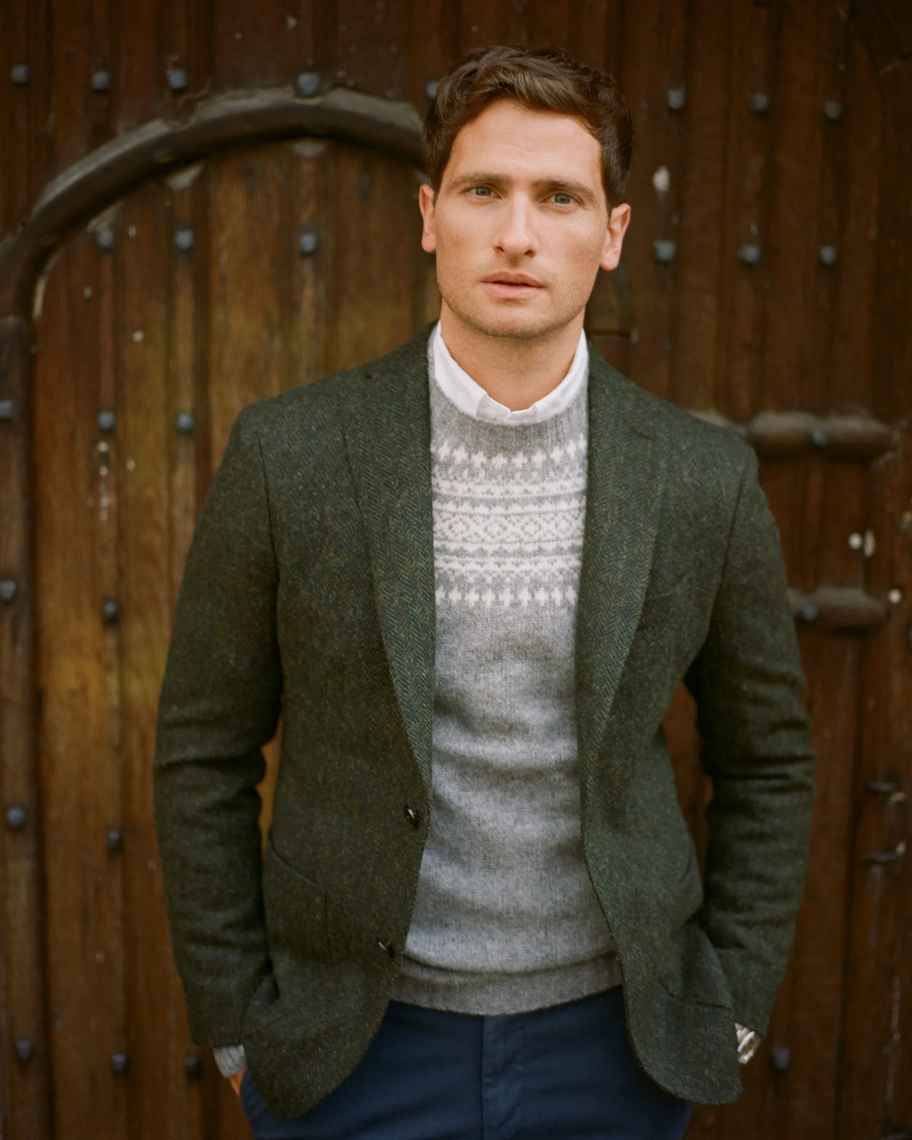 Trunk Elm Fairisle Crew Neck Sweater: Grey