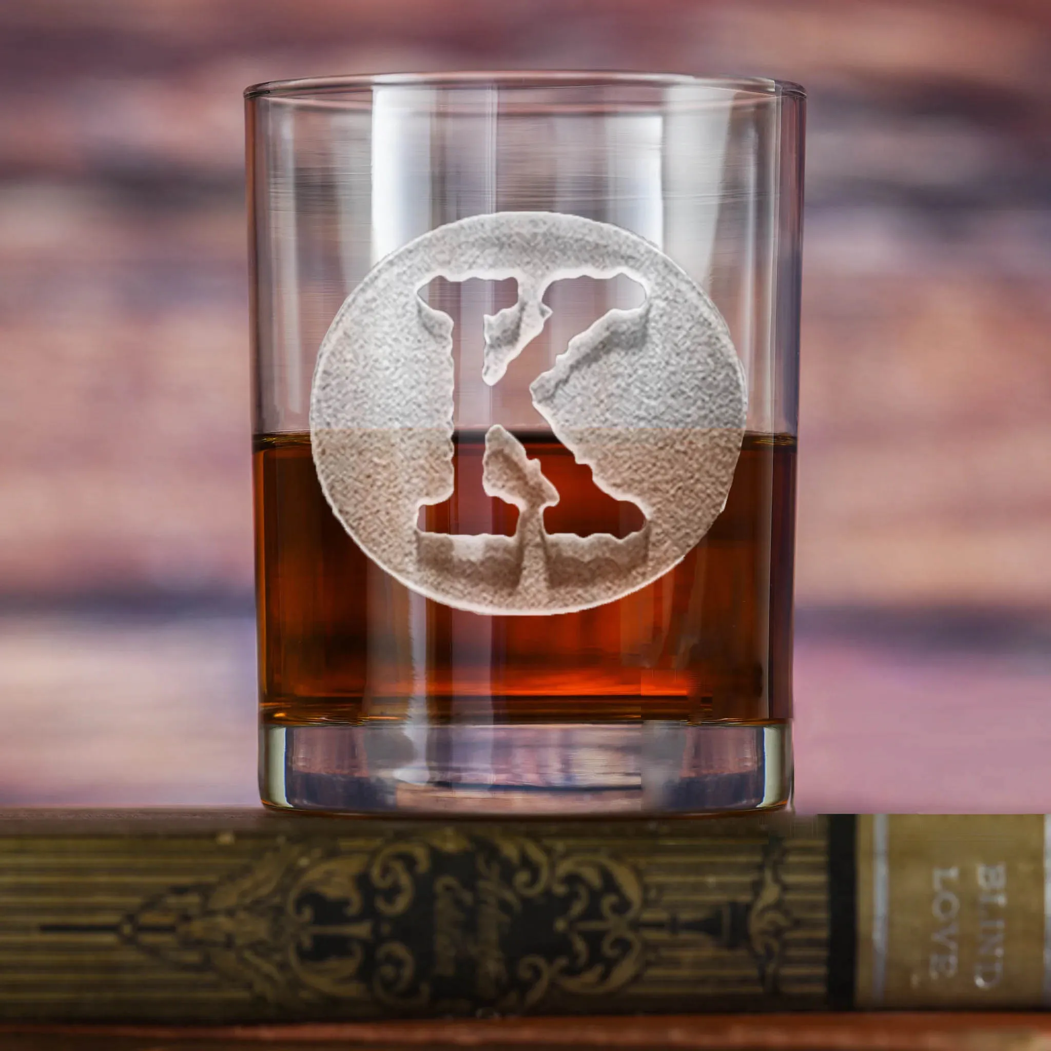 Typewriter Font Monogram Engraved Whiskey Glass