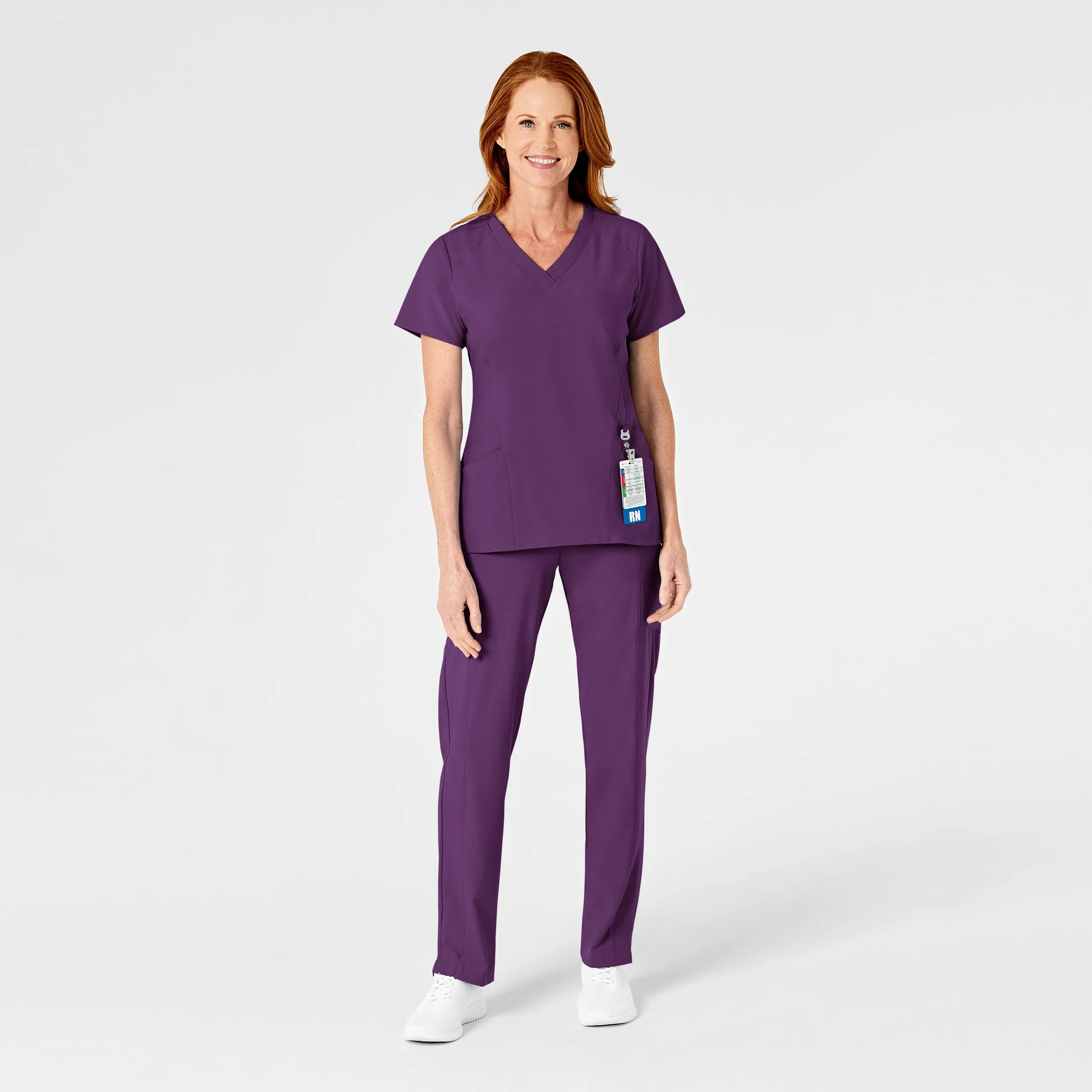 W123 Women's Flat Front Cargo Scrub Pant - Eggplant