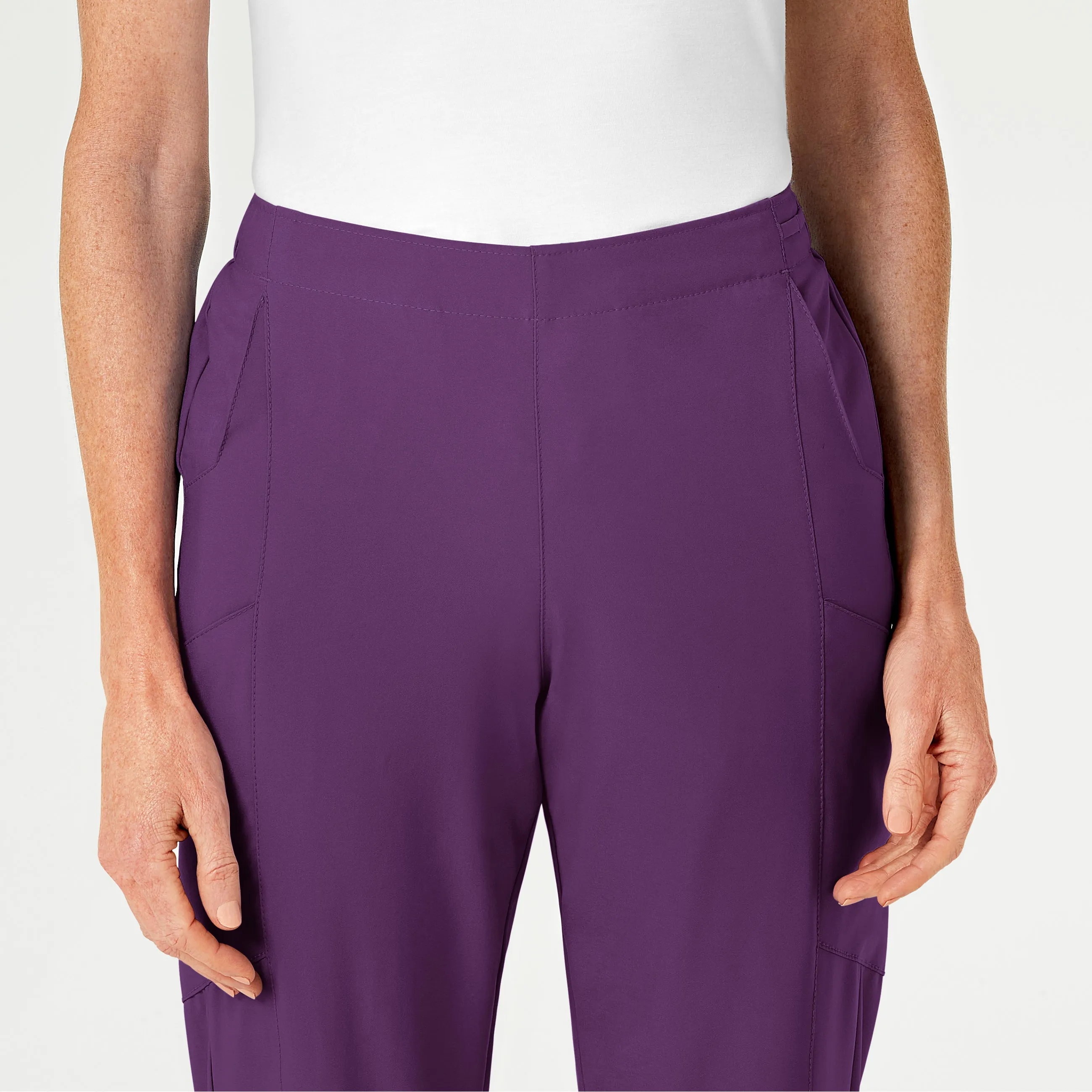 W123 Women's Flat Front Cargo Scrub Pant - Eggplant