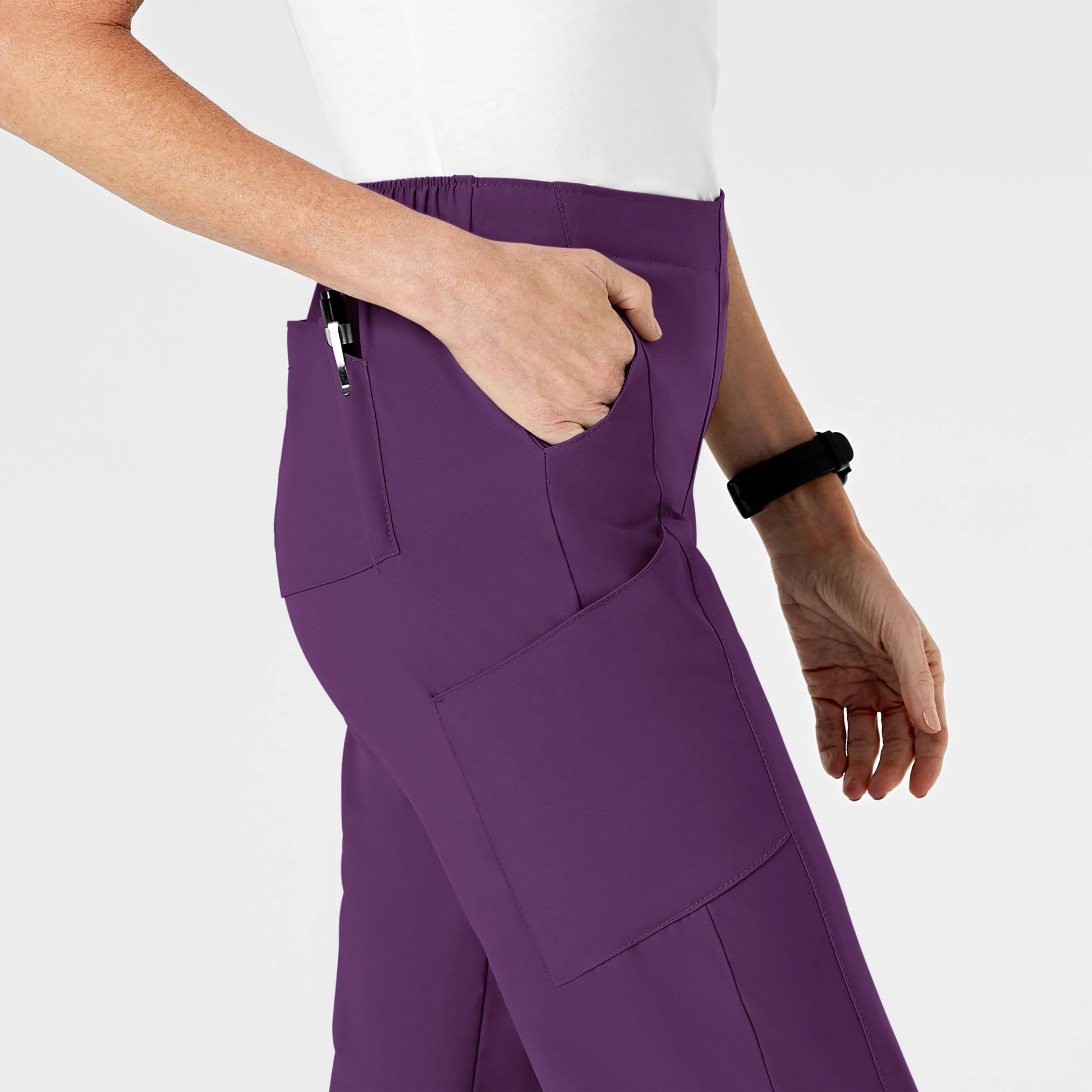 W123 Women's Flat Front Cargo Scrub Pant - Eggplant