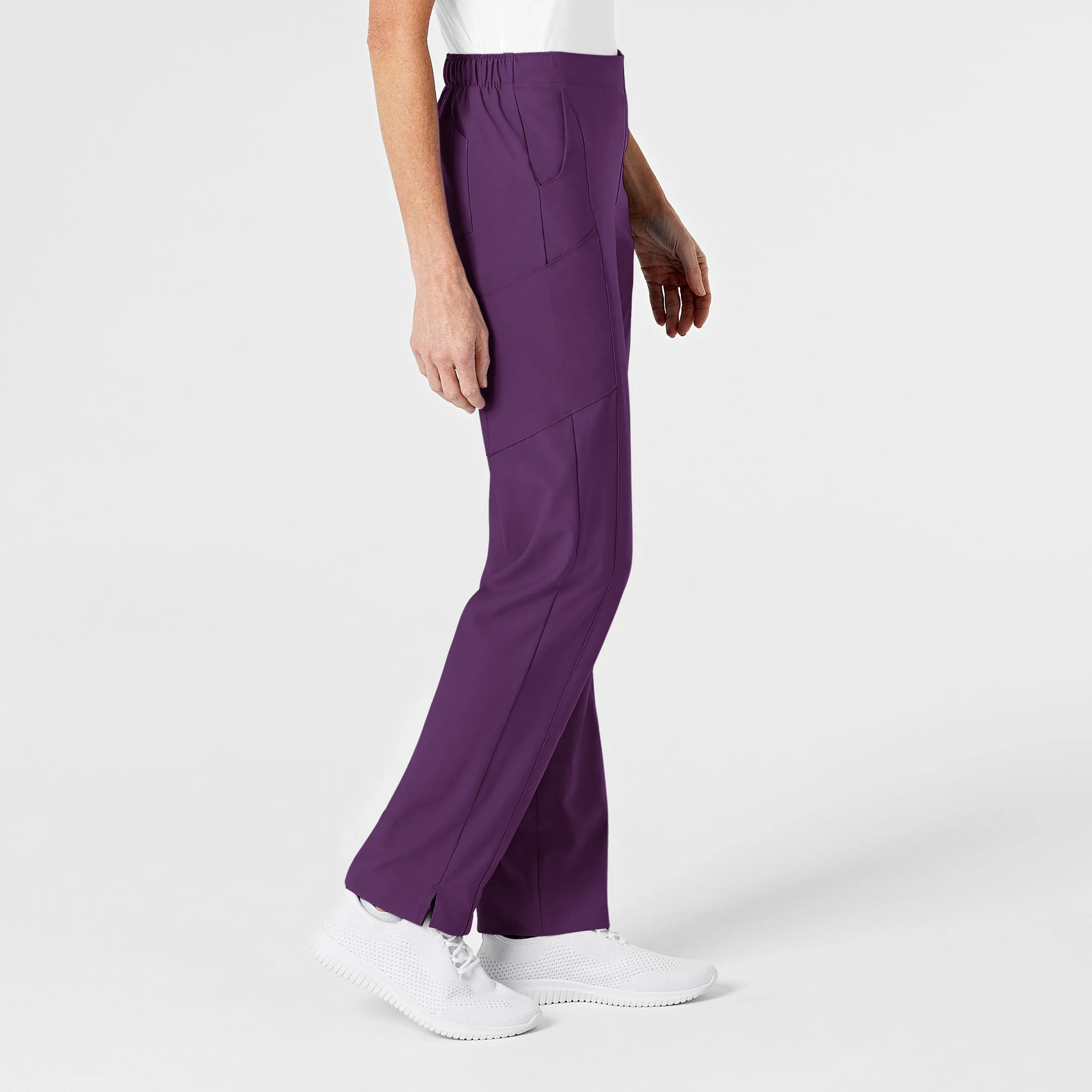 W123 Women's Flat Front Cargo Scrub Pant - Eggplant
