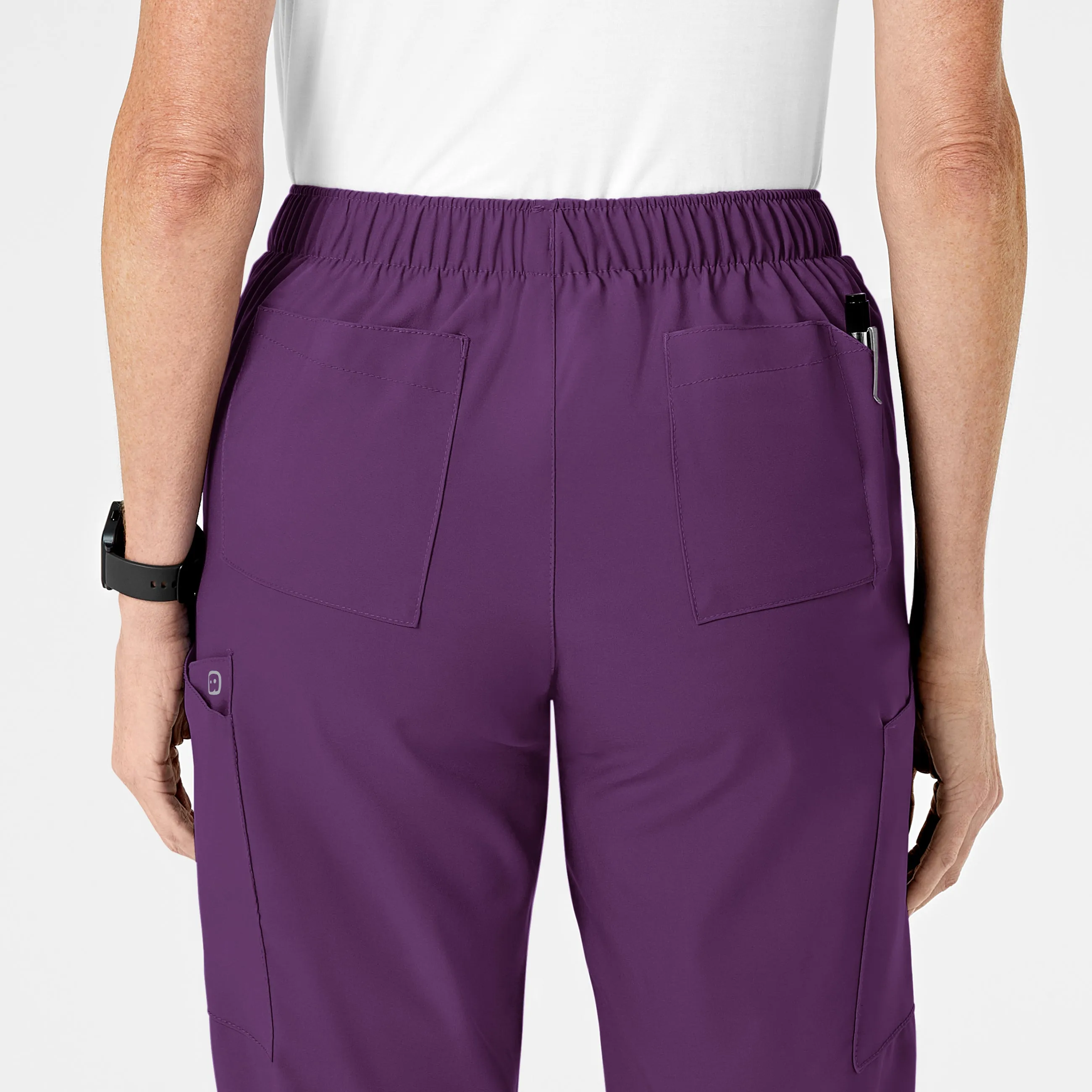 W123 Women's Flat Front Cargo Scrub Pant - Eggplant