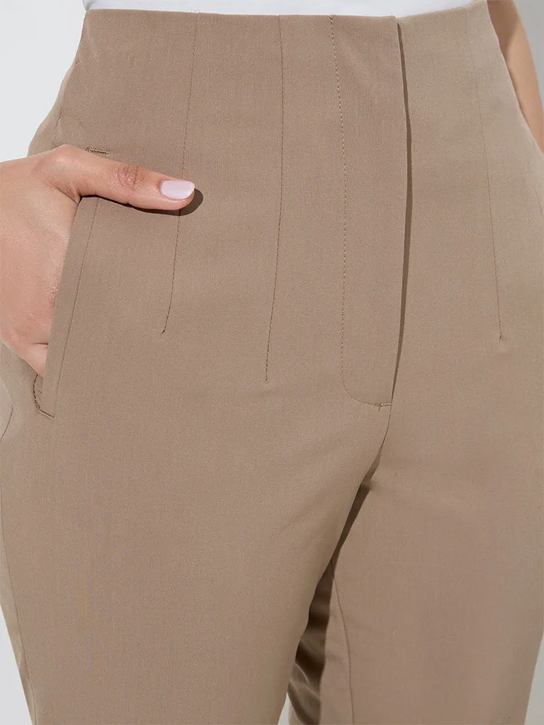 Wardrobe Taupe Solid High-Rise Trousers