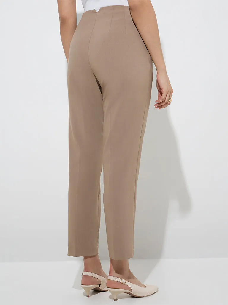 Wardrobe Taupe Solid High-Rise Trousers