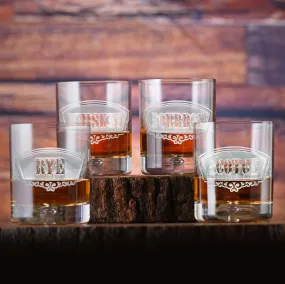 Whiskey Bourbon Scotch Rye Engraved Glass Gift Set