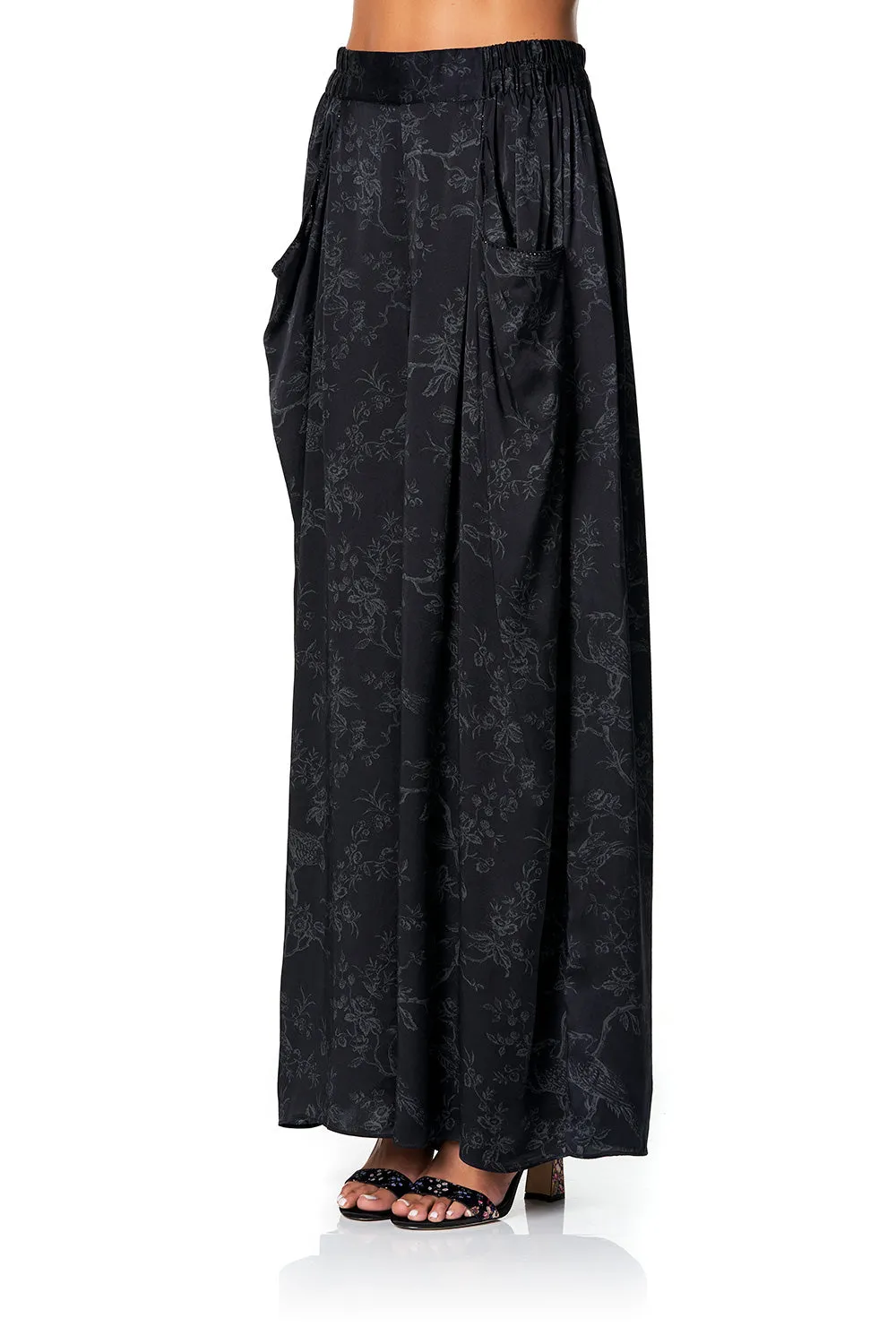 WIDE LEG PANT WITH GATHERED POCKETS NOIR BOUDOIR
