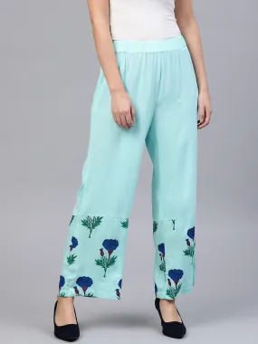 Women Blue Floral Palazzo Pants