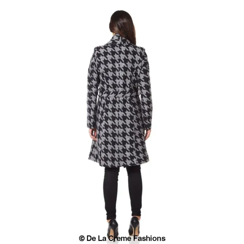 Womens Dogtooth Grey Duster Coat