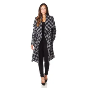 Womens Dogtooth Grey Duster Coat