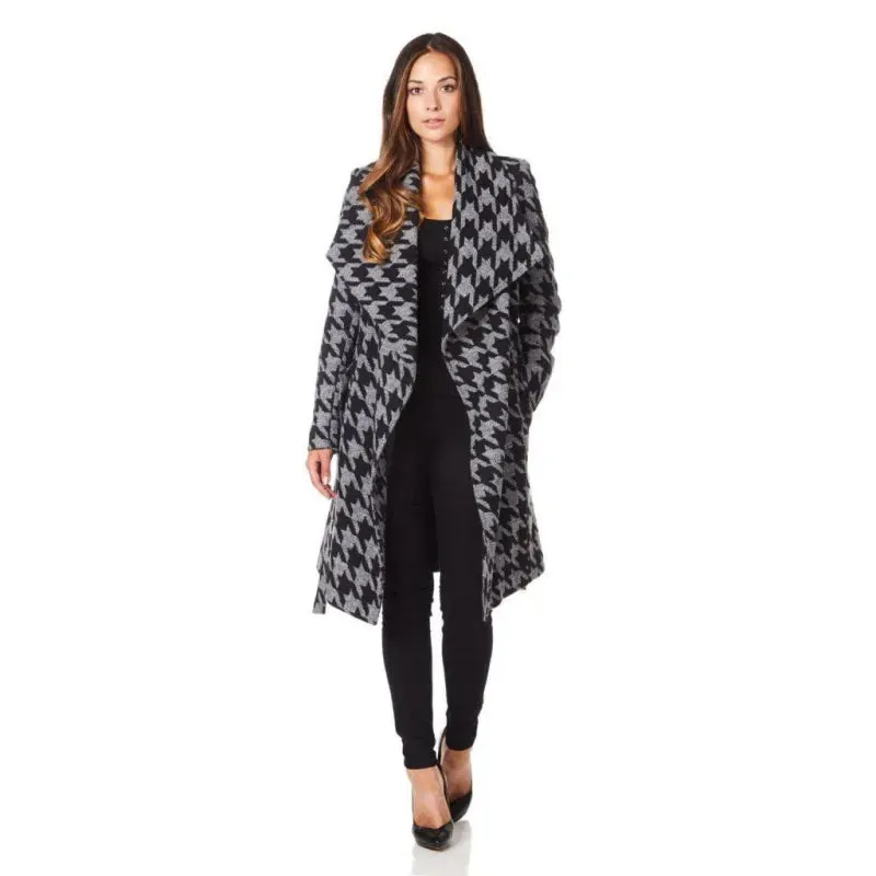 Womens Dogtooth Grey Duster Coat