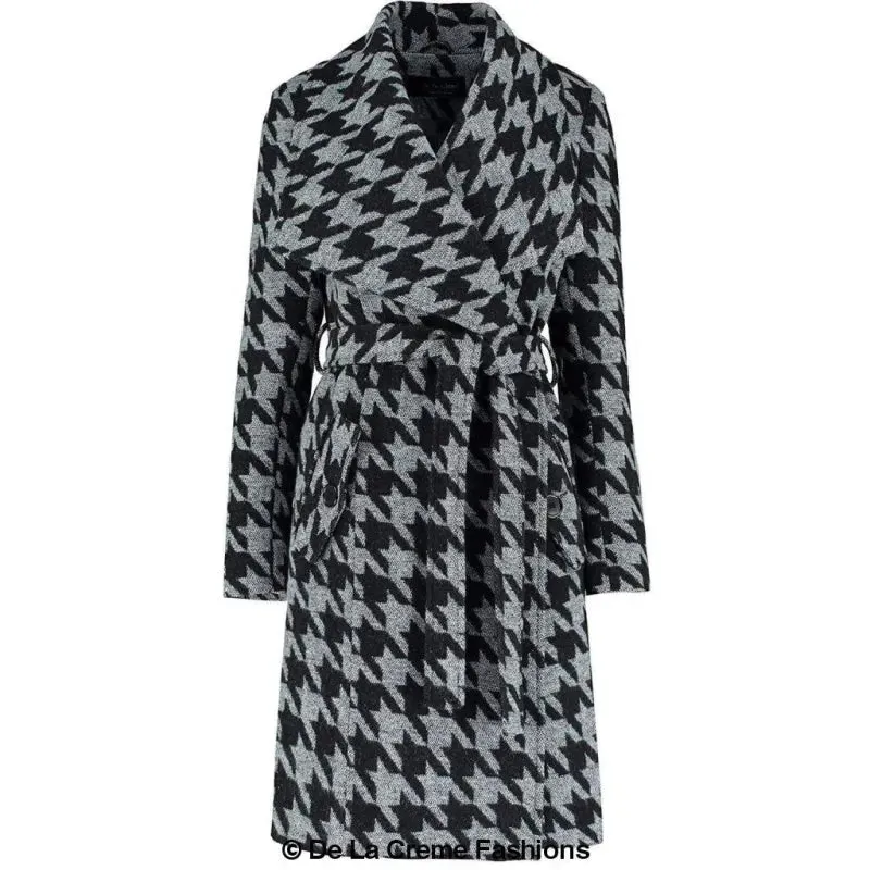 Womens Dogtooth Grey Duster Coat
