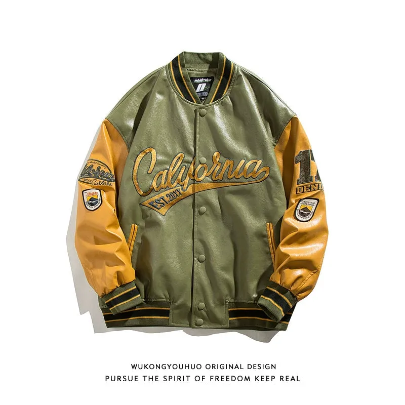 Wukong Goods American Street PU Leather Loose Baseball Uniform