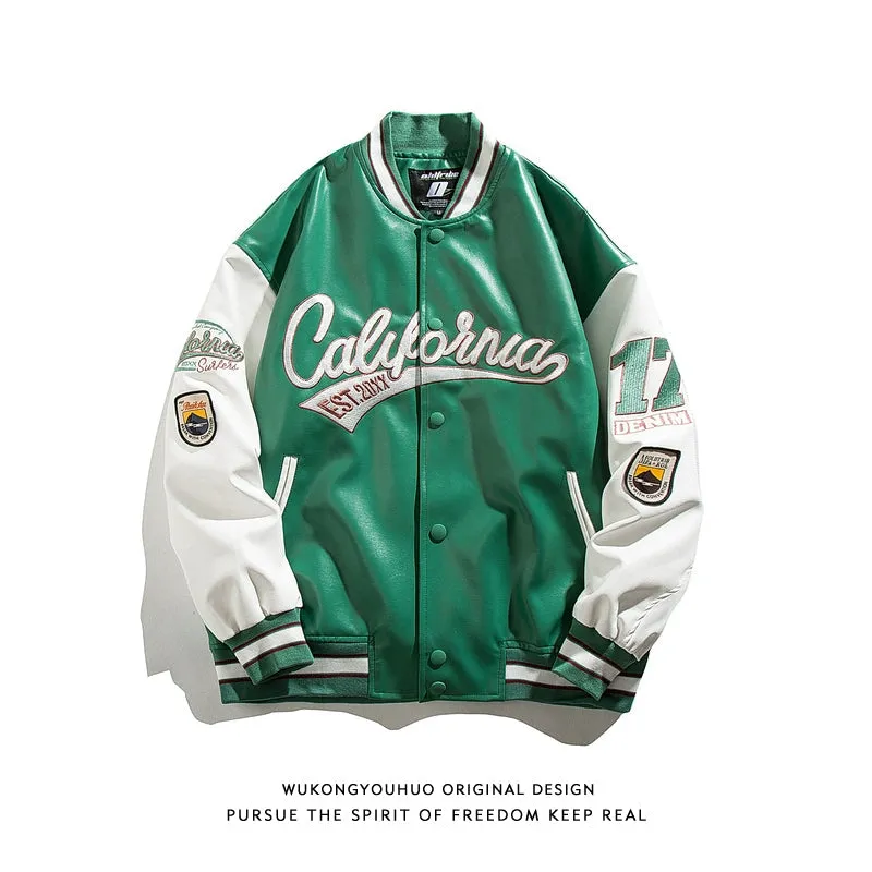 Wukong Goods American Street PU Leather Loose Baseball Uniform