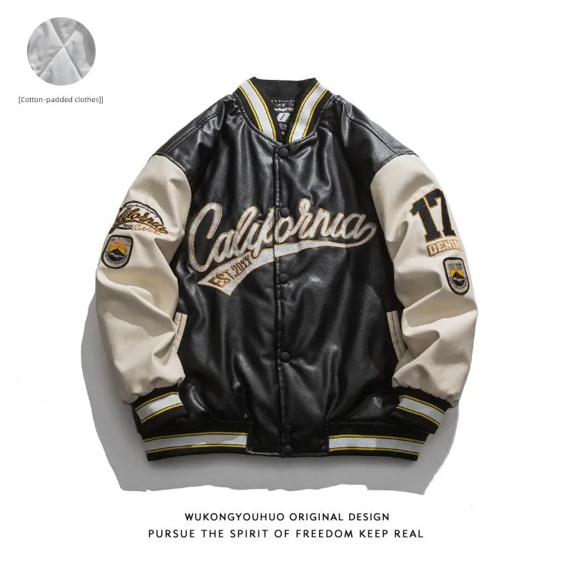 Wukong Goods American Street PU Leather Loose Baseball Uniform