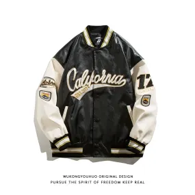 Wukong Goods American Street PU Leather Loose Baseball Uniform